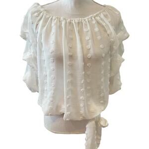 Cliche Clip Dot Off the Sheer Chiffon Summer Tie Front Top White M